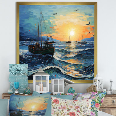 Vangogh, paysage marin avec pêche III, encadré sur toile par Vincent Van Gogh, peinture