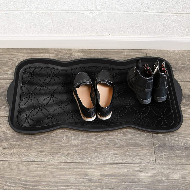 Tapis de rangement polyvalent pour chaussures, tapis de vestibule, garage, noir, géométrique, robuste, 16 po x 31 po, noir