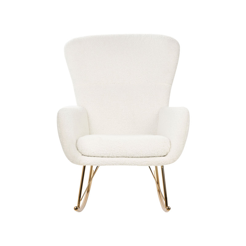 Ameeyah Upholstered Rocking Chair, White/Gold