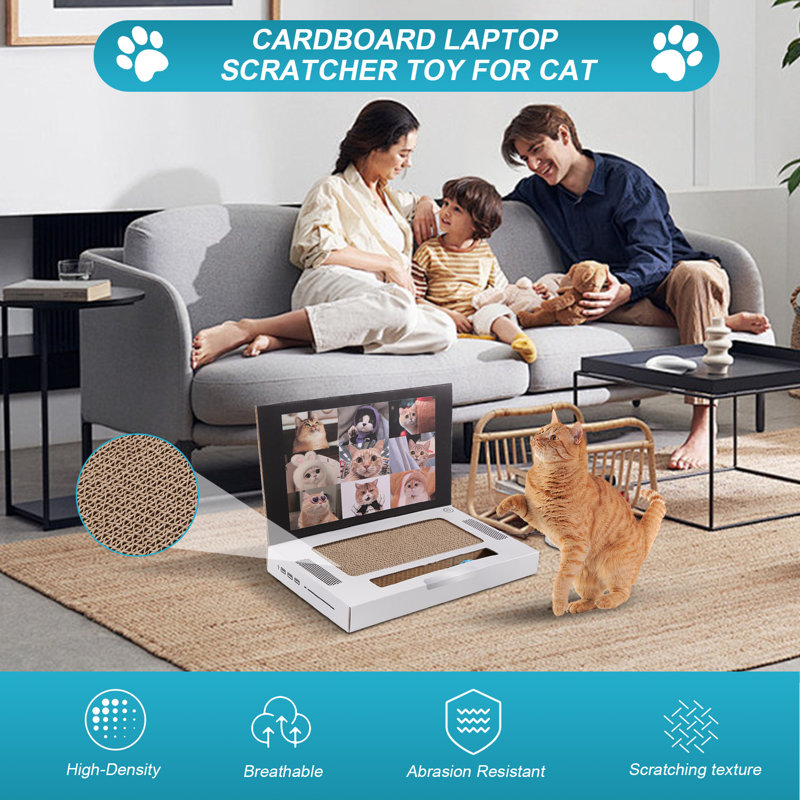 Kopinma griffoir pour ordinateur portable jouet pour chat avec souris moelleuse jouets interactifs jouets d'enrichissement pour chat intérieur chaton en carton griffes pour chat