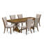 Ensemble de table de salle à manger 7 pièces Mid-Century composé d'une table de cuisine et de 6 chaises de salle à manger en tissu de lin brun clair avec dossier capitonné - finition noyer antique-46235329-50927384