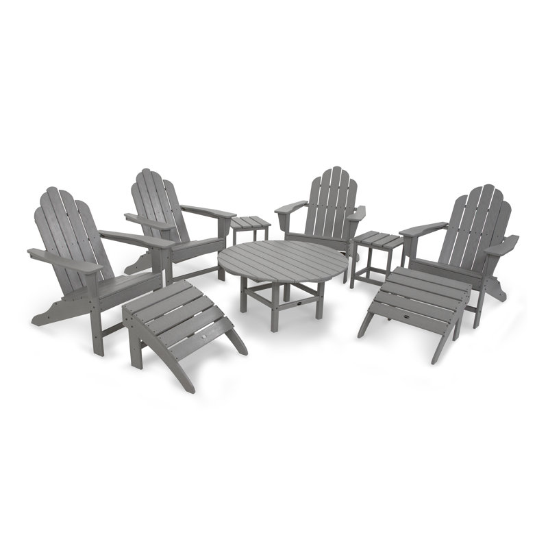 POLYWOOD Long Island Adirondack 9-Piece Conversation Group, Slate Gray