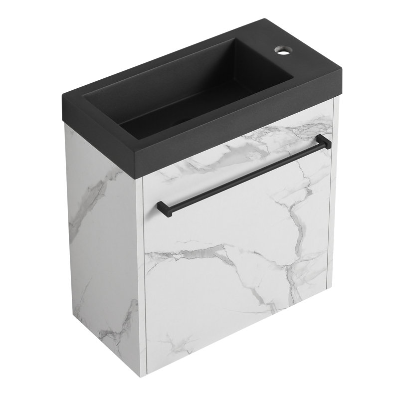 Meuble-lavabo mural flottant de 20 po avec lavabo en résine et porte d'armoire à fermeture en douceur, Noir, noir, noir, noir