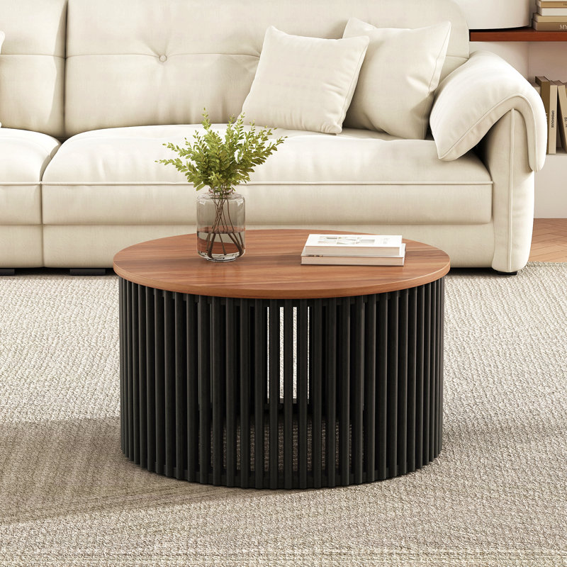 Table basse en bois d'acacia massif, couleur naturelle et noire