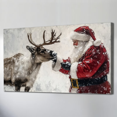 Abhirami Painting – Santa Claus and Reindeer Winter Scene, Holiday Artwork Print Poster for Christmas Decor, Ready to Hang Canvas Framed, 12×24 Inches
