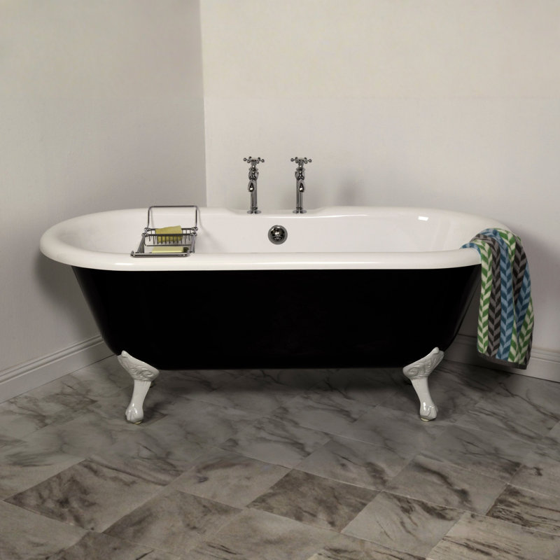 The Black and White 66 in. Double Ended Clawfoot Acrylic Tub with 7 in. Deck Mount Faucet Holes, Oil Rubbed Bronze