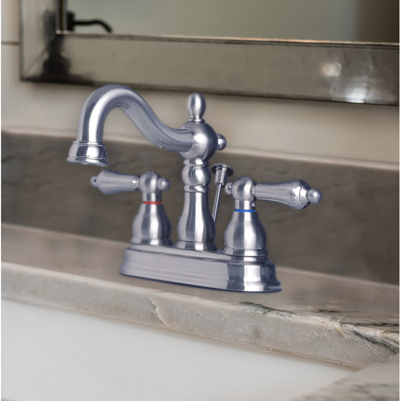 Two Handle Centerset Lavatory Faucet with Drain Assembly, Brushed nickel