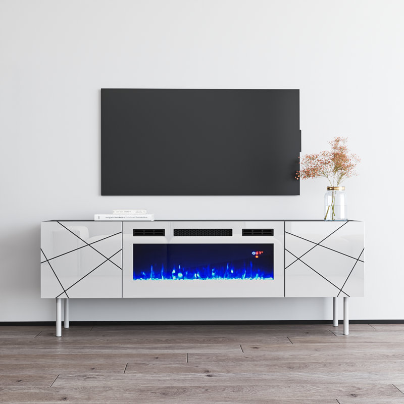 Sermet TV Stand for TVs up to 70" with Electric Fireplace Included, Gray/White