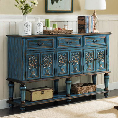 Vintage Solid Wood Carved Storage Cabinet