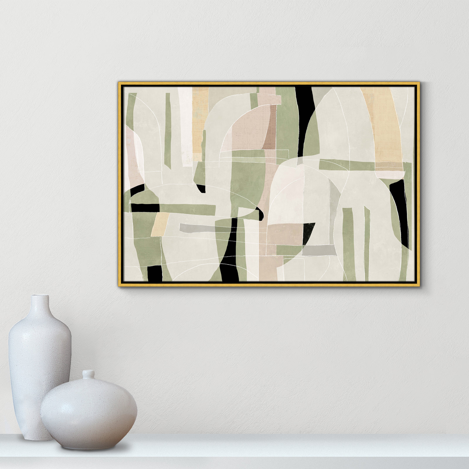 Sunny Barcelona - Floater Frame Canvas, 37.5" W x 25.5" H, Gold