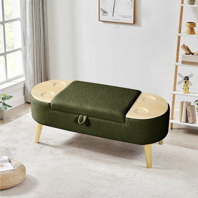 Banc de rangement repose-pieds ovale en tissu à poils 3D avec grand espace de rangement pour le salon, le vestibule et la chambre à coucher