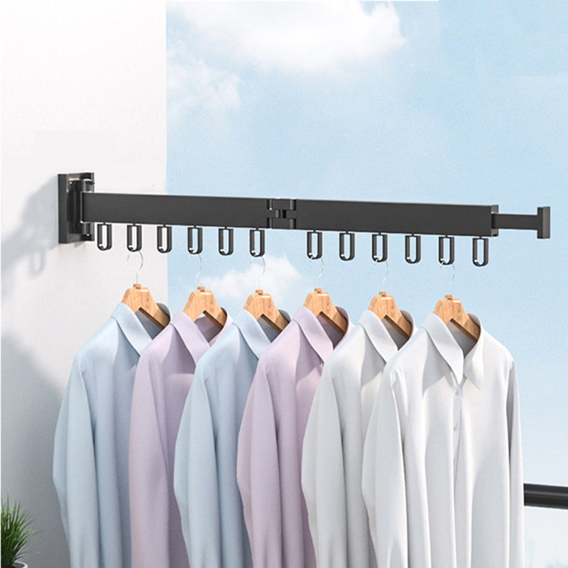 Séchoir à linge mural pliable, H 3,54 po x l 27,36 po x P 2,56 po, Noir