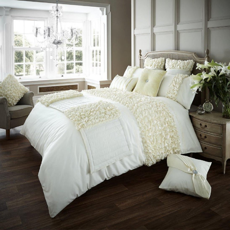 Courtenay Cotton Blend Solid Colour Duvet Cover Set with Pillowcases, Double Duvet Cover + 2 Pillowcases, Off White