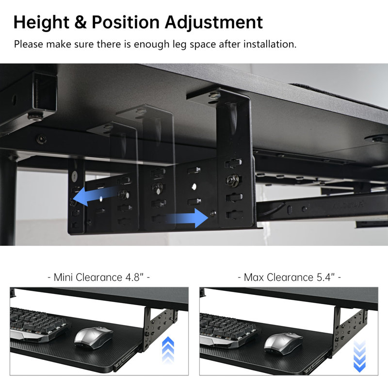 Adjustable Keyboard Tray Under Desk, 28X11 Inch Large Slide Out Keyboard & Mouse Platform Tray, Wooden Pull Out Computer Keyboard Drawer For Typing Home Office Desk, Black