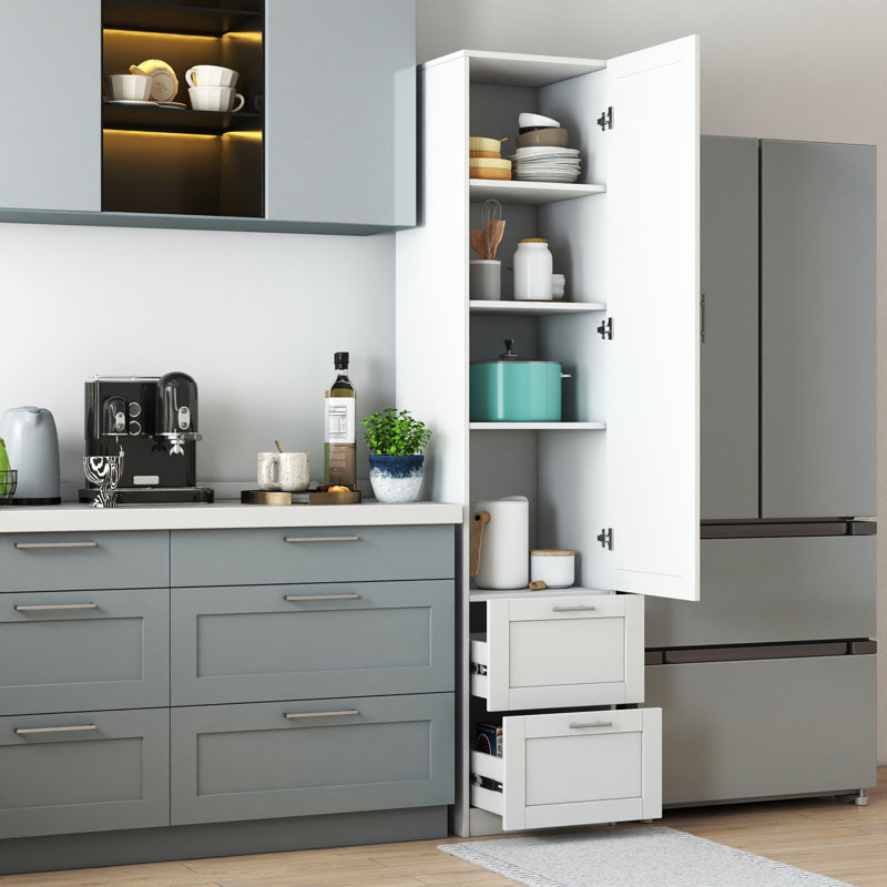 Armoires de garde-manger blanches modernes, panneau de fibres à densité moyenne durable, rangement flexible pour la cuisine et la maison