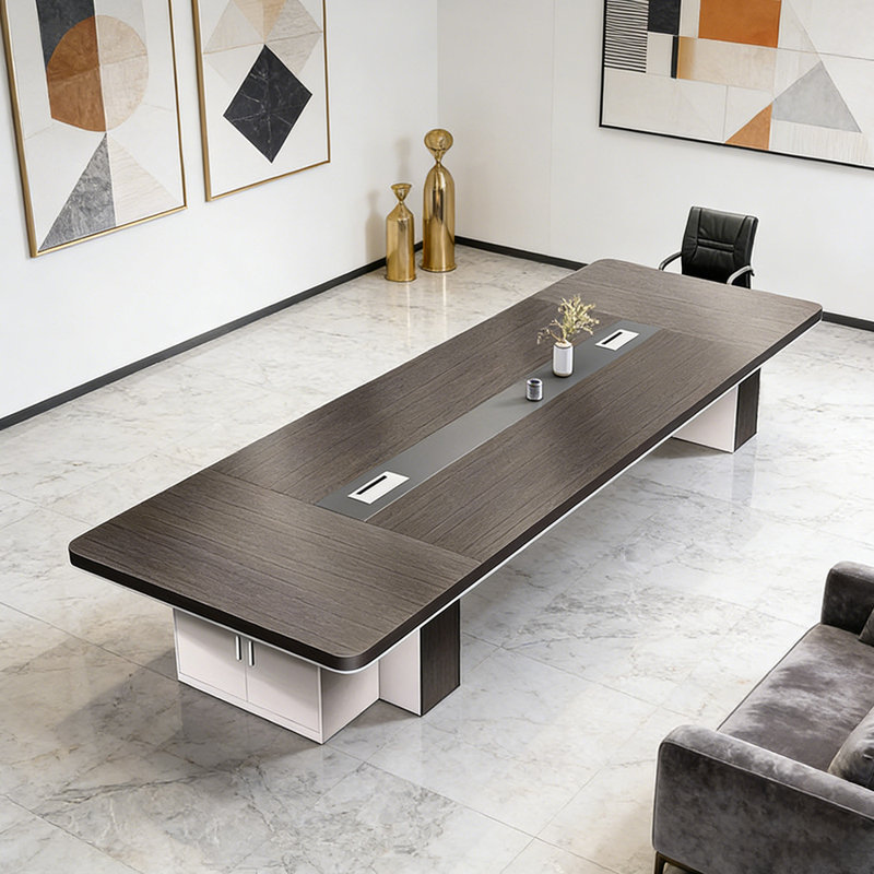 Table de conférence minimaliste avec armoire de rangement, H 29,52 po x L 78,74 po x l 39,37 po, Gris