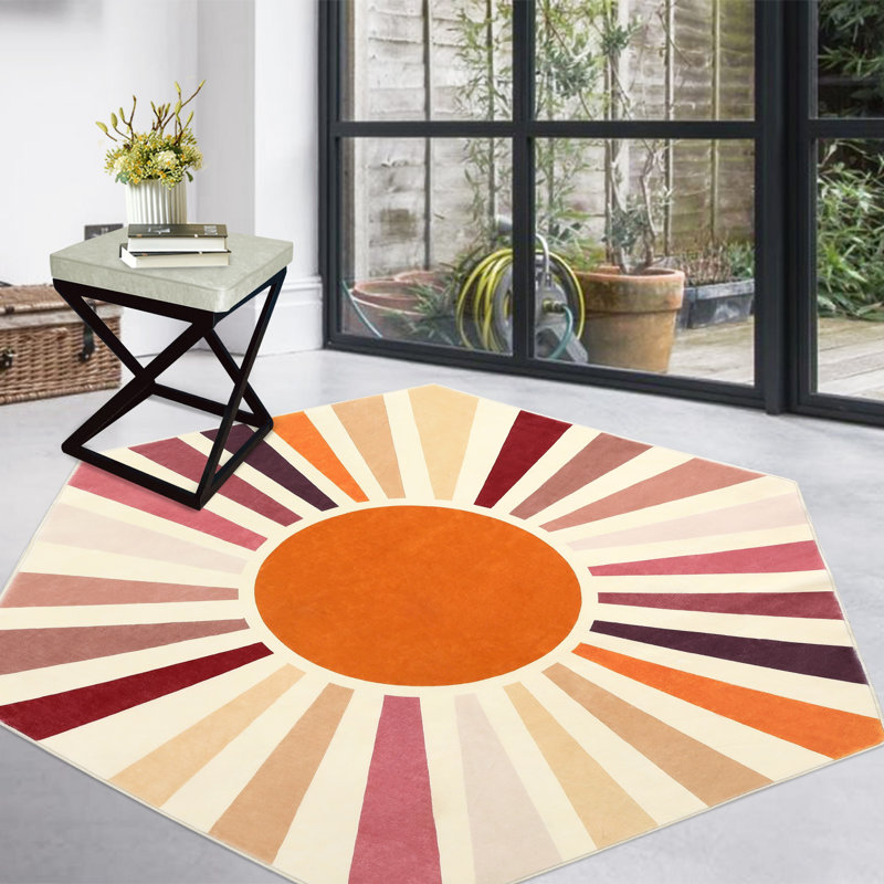 Cute Machine Washable Rugs Sunburst Area Rug Modern Non-Slip Rugs for Bedrooms Colorful Soft Carpet for Kids Dorm Nursery Reading Corner