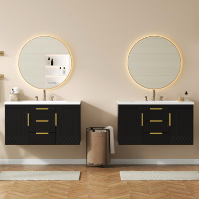 Armoire de salle de bain murale 72 po, 2 tiroirs, armoire de rangement flottante en bois massif