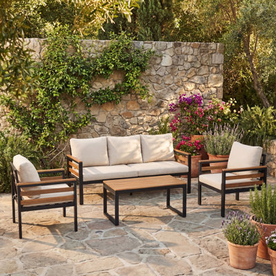 4-Piece Patio Conversation Set For 5 Seater With Solid Wood Coffee Table