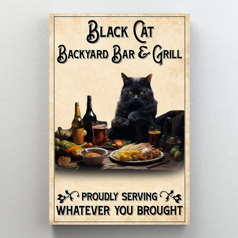 Art mural en toile noire «Black Cat Bar and Grill», L 40 po x H 60 po
