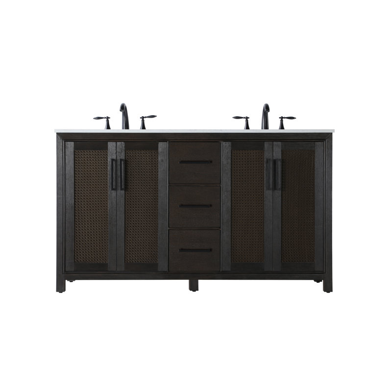 Meuble-lavabo double 60 po, Chêne chocolat
