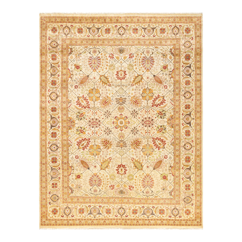 Tapis ivoire traditionnel noué à la main de conception unique 8 pi 1 po x 10 pi 8 po Keller
