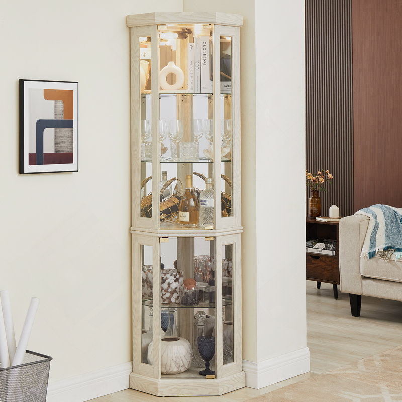 Vitrine de coin lumineuse pour le salon, idéale pour exposer des objets de collection antiques, des bouteilles de vin et des verres à bar avec tablettes réglables