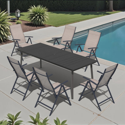 6 - Person Metal Outdoor Dining Set With Folding Armchairs