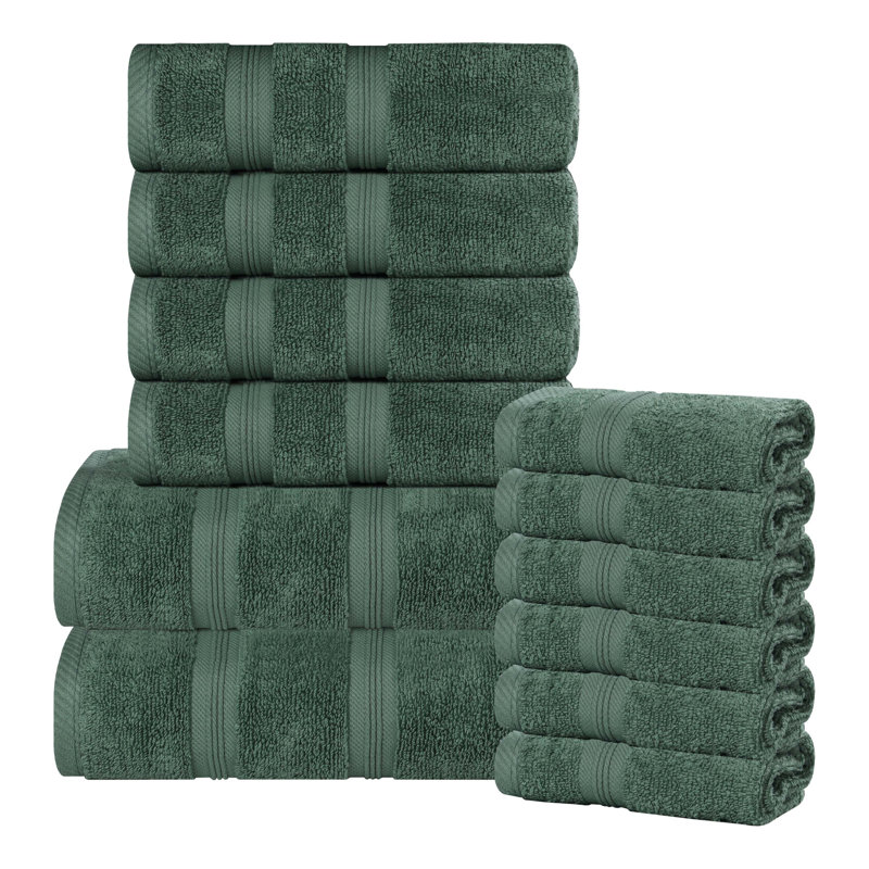 Smart Dry Zero Twist Cotton Medium Weight 12 Piece Assorted Towel Set, Forest Green