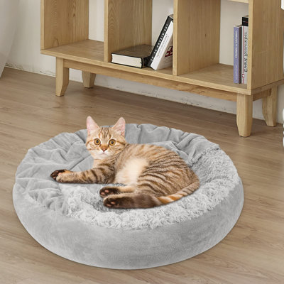 Lit pour chien pour chien de petite taille, avec couverture attachée, lit rond anti-angoisse pour chien Donut