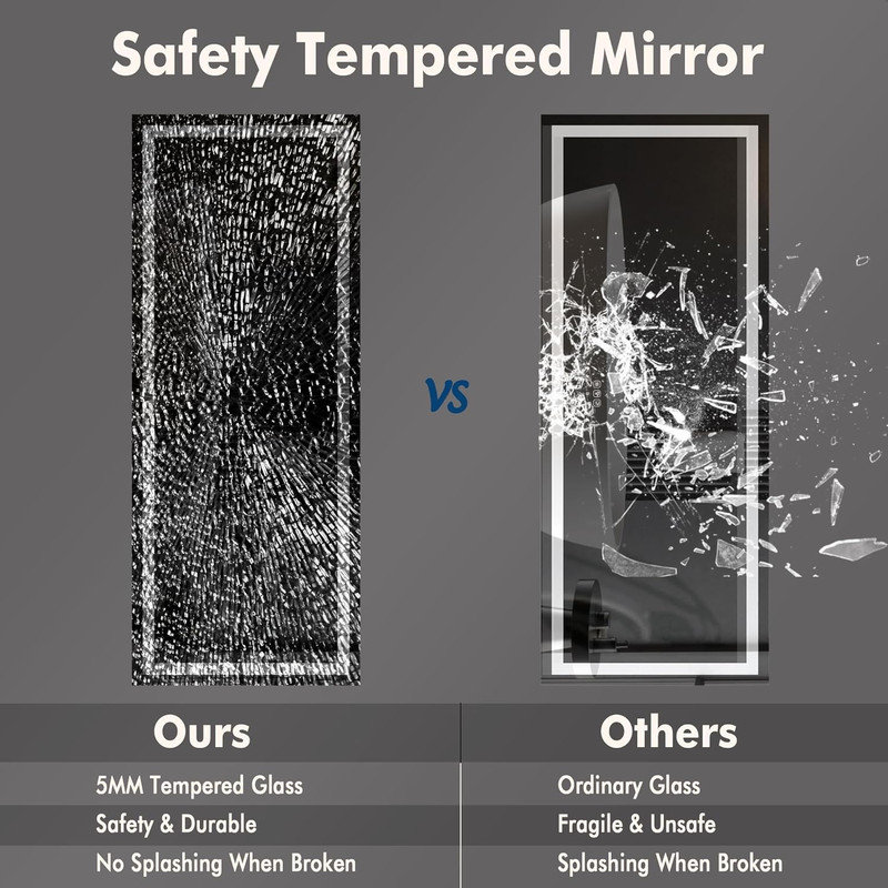 LED Bathroom Mirror with Lights, Dimmable Anti-Fog Smart Vanity Mirror with Memory Function, 24" x 60"