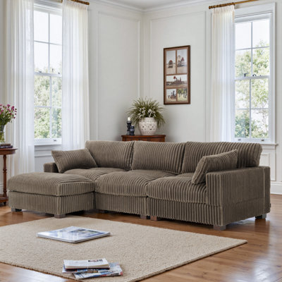 Canapé modulaire réversible 3 pièces rembourré en flanelle de fourrure de lapin brun clair avec canapé modulaire 3 pièces