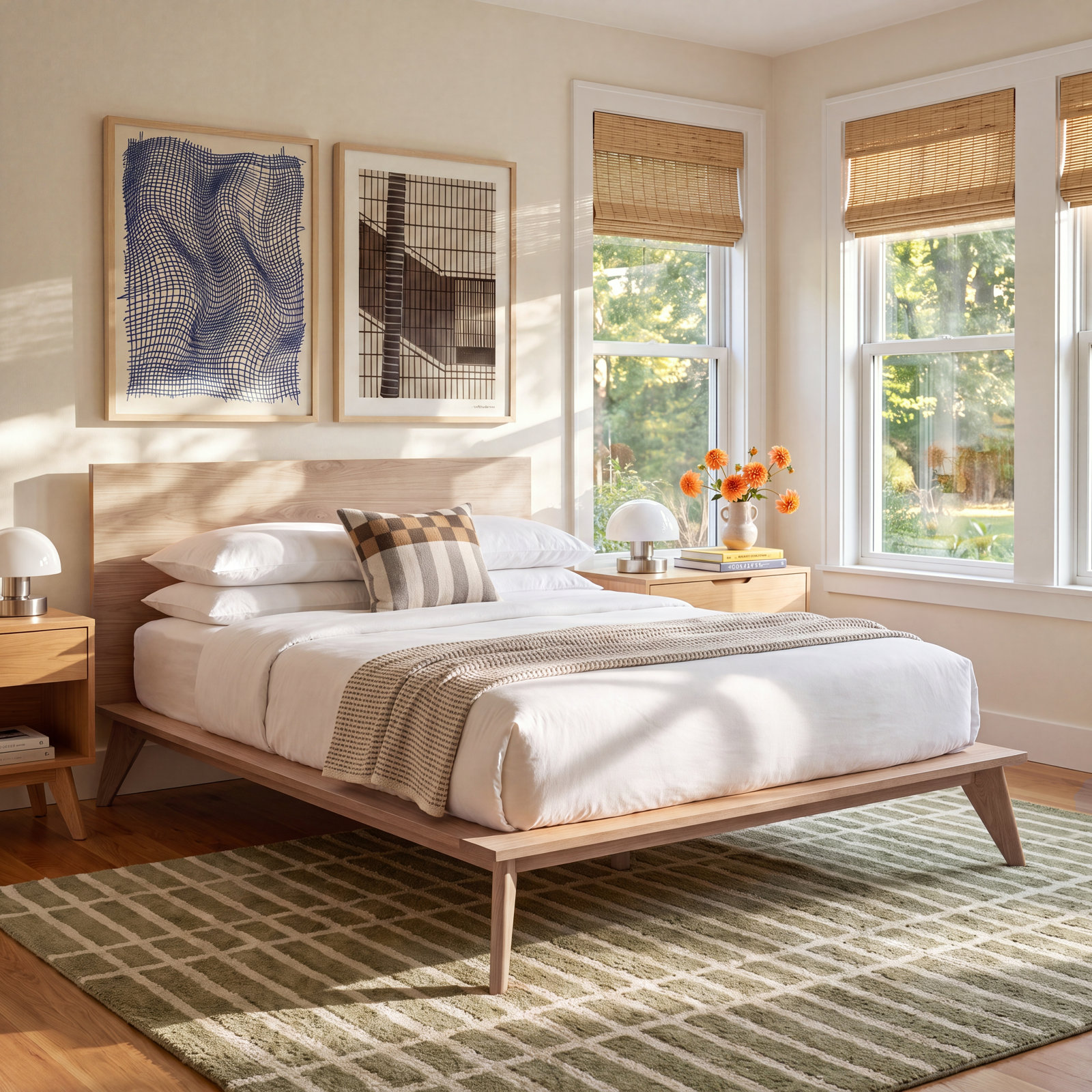 Florian Platform Bed, King, White Wash