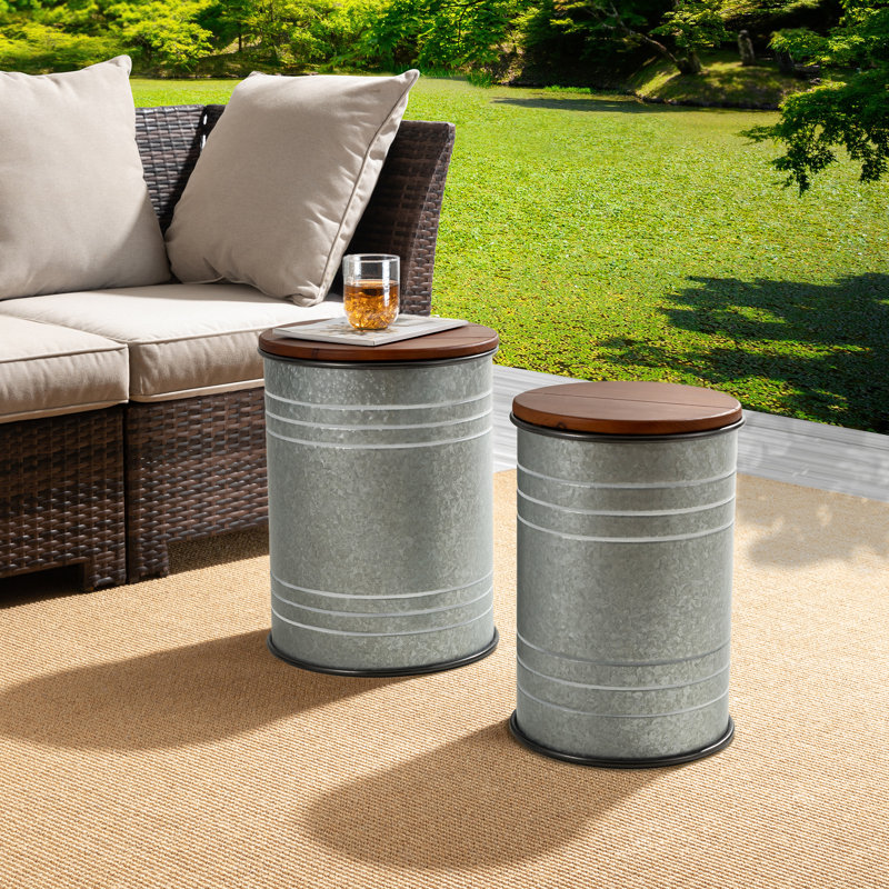 Nicky Solid Wood Top Nesting Tables, Galvanized