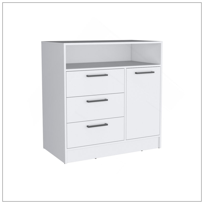 Commode compacte Omaha avec 3 tiroirs et une armoire, Blanc