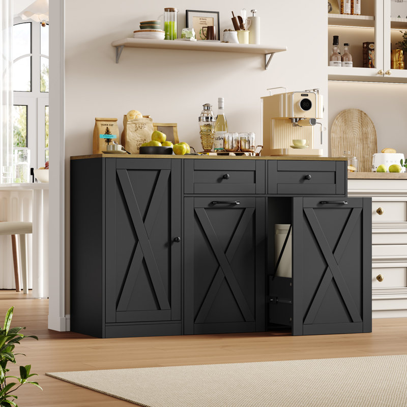 Ensemble de 2 armoires de cuisine et armoire à ordures basculante, Black