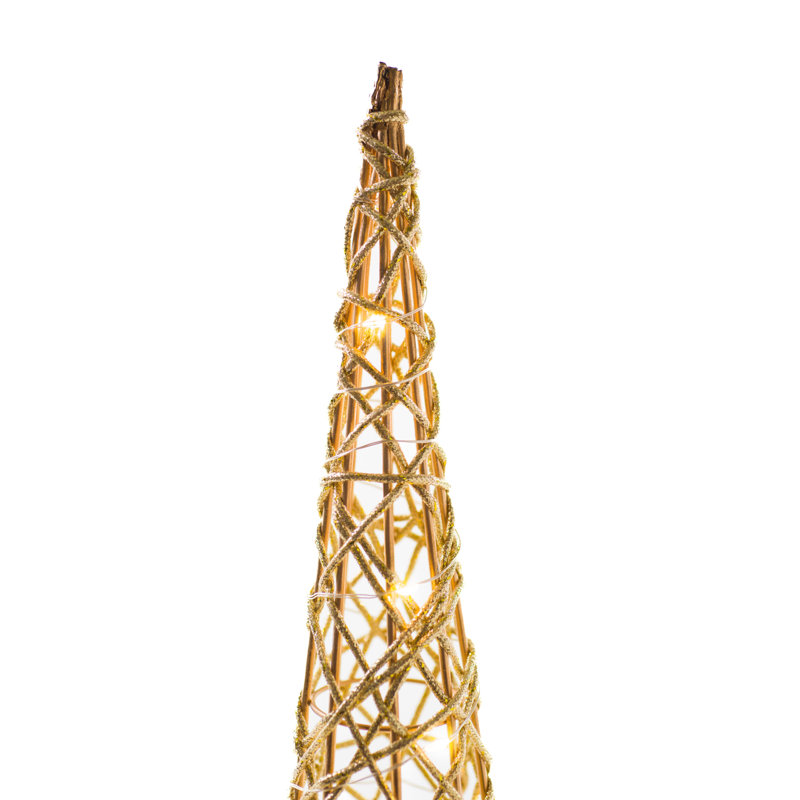 Silver Wireframe Glittered Cone Accent Lighted Tree Set, Golden