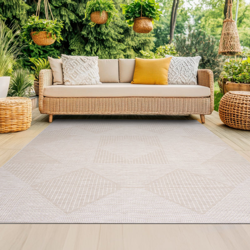 April Geometric Beige Indoor / Outdoor Area Rug 5x7 - ( 5'3'' x 7'3'' ), Rectangle 7'11" x 9'11"
