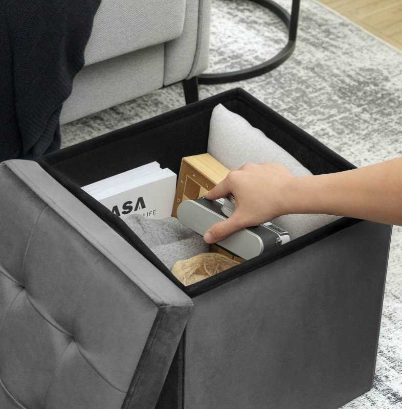Ottoman, Velvet - Grey