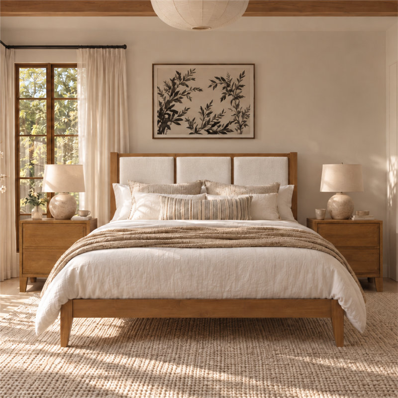 Structure de lit très grand Knighten, King, Light Walnut