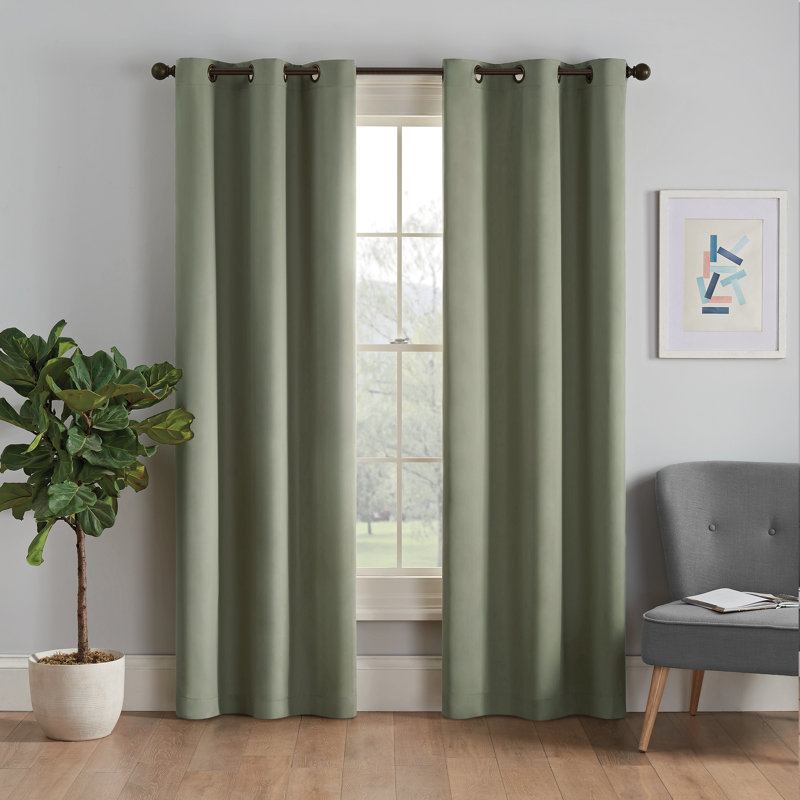 Microfiber Blackout Grommet Curtains, Solid Thermaback Window Curtains, Moss, 42" W x 63" L