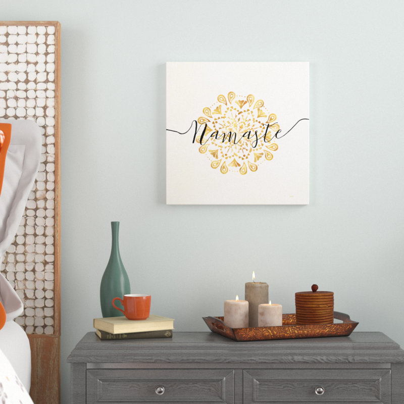 « namaste i », art textuel sur toile tendue, H 24 po x l 24 po x P 2 po