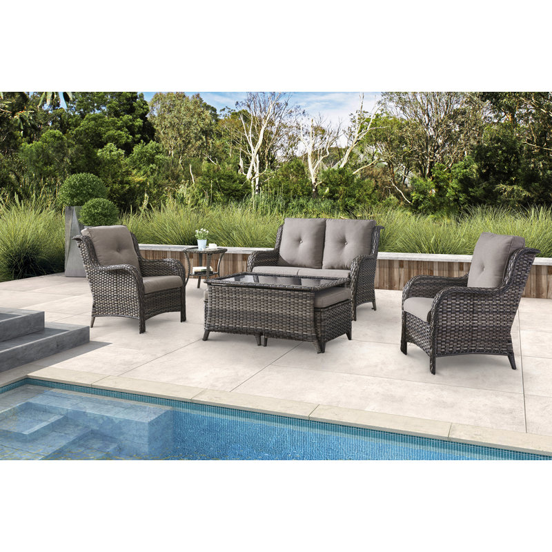Bonia Wicker 4 - Person Patio Conversation Set with Cushions, Gray, Gray