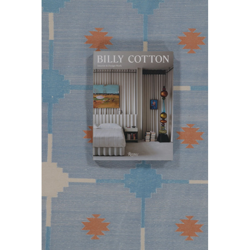Rug & Kilim’S Contemporary Dhurrie Rug In Blue And Rust Tile Design