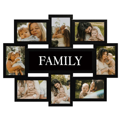 8-Photo Family Collage Picture Frame, Wall Mount Frame with "Family" Center Text for 4"×6" Photos