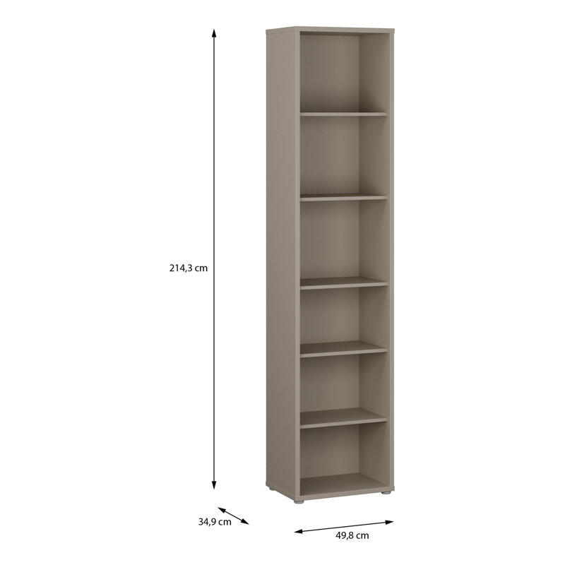 Modern minimalistic shelf unit with 6 open shelves, bookshelf, engineered wood, 49.8 cm W x 214.3 cm H x 34.9 cm D, Beige