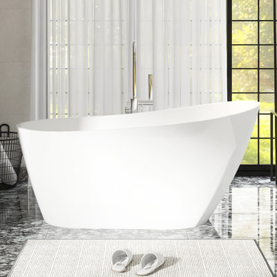 59" W X 29" D Acrylic Slipper Soaking Bathtub In Gloss White