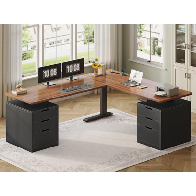  Bureau debout électrique à 6 tiroirs 66,9 "x 57,1" brun + noir