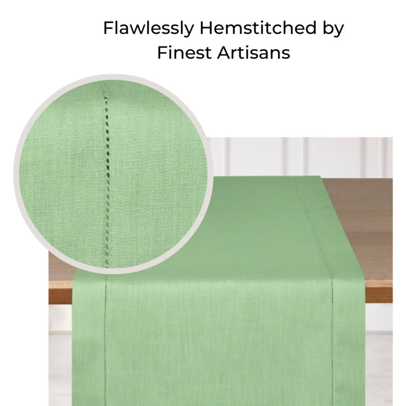 D'Moksha Homes Diamond Linen Table Runner, 72" L x 14" W, Sage Green