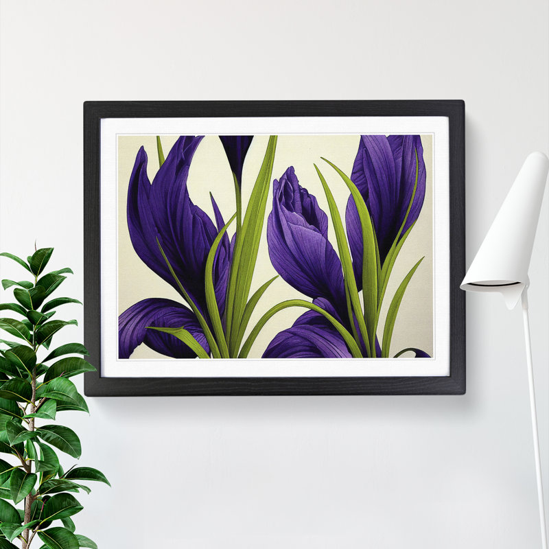 Tremendous Iris Flowers 1 Piece Single Picture Frame Wall Art, 25cm H x 34cm W x 2cm D, Black
